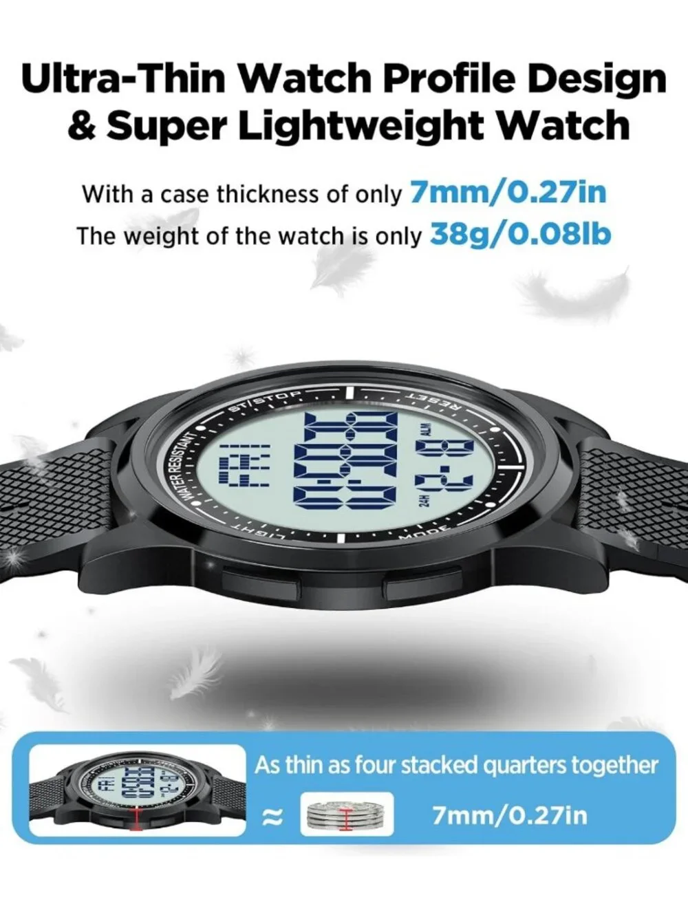 Ultra-Thin Waterproof Digital Sports Watch for Men & Women - 50M, Lightweight